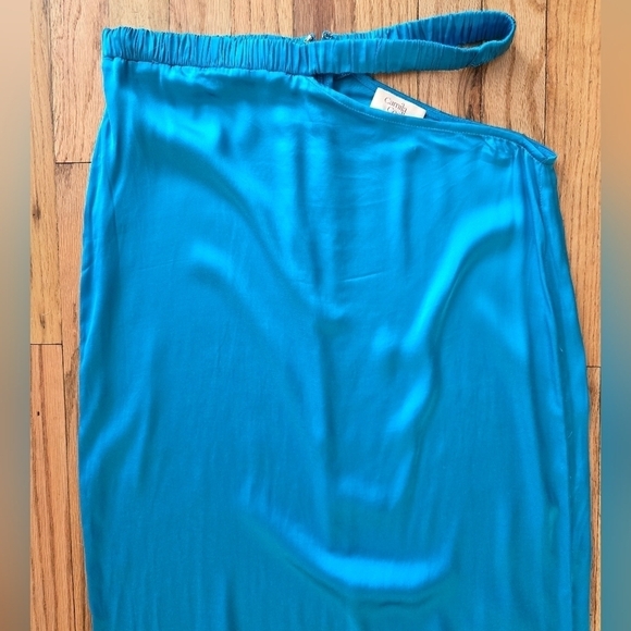 Camila Coelho Lilly Maxi Skirt In Aqua Satin Size Small Cutout Hip Back Slit - Picture 2 of 8